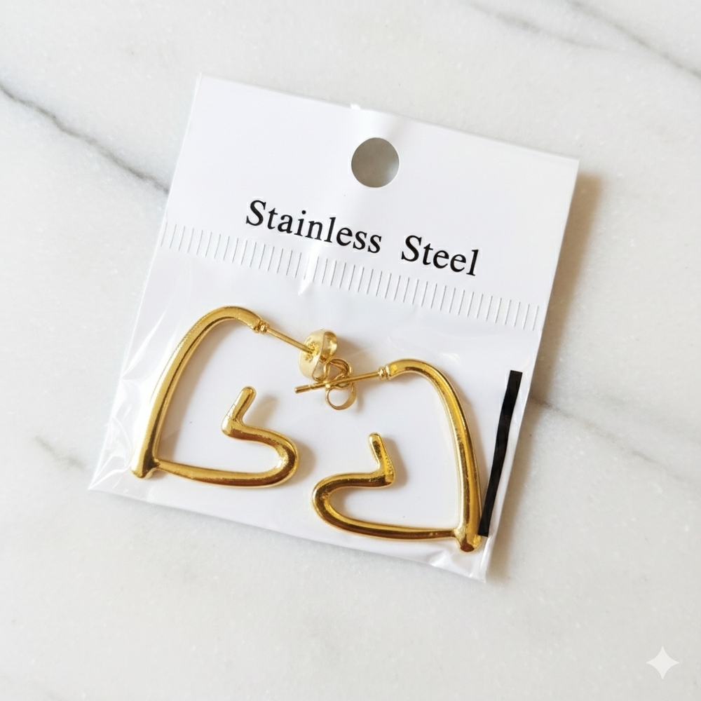 Gold Stainless Steel Heart Earrings